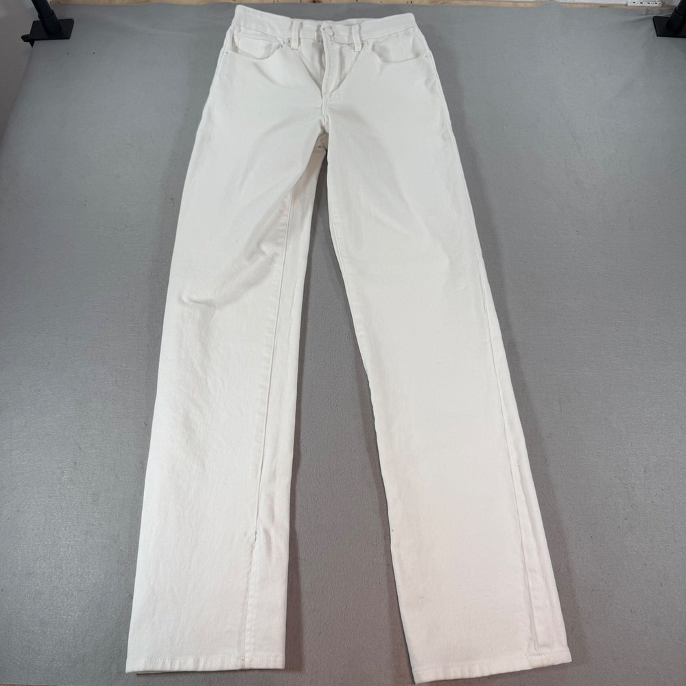 Good American High Rise Straight Leg Jeans Womens 26 White Side Slit Hem